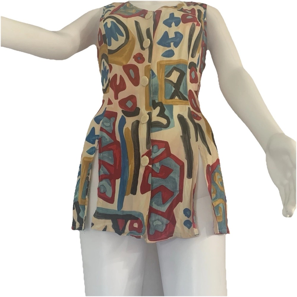 Vtg Marnie West Sleeveless women's Top Size 7 Abstract Print 80s 90s - Picture 4 of 15